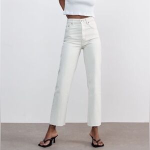 Zara High Rise Wide Leg White Jeans